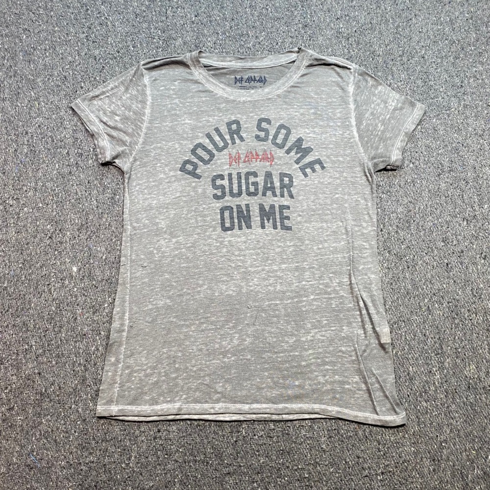 Lucky Brand Def Leppard TShirt Sz M Womens Gray Grunge Pour Some Sugar On Me Tee